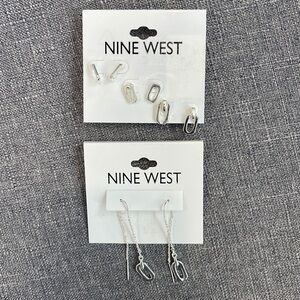 Nine West Silver Tone Angular Link Chain Threader Earrings & 3 Pair Bundle